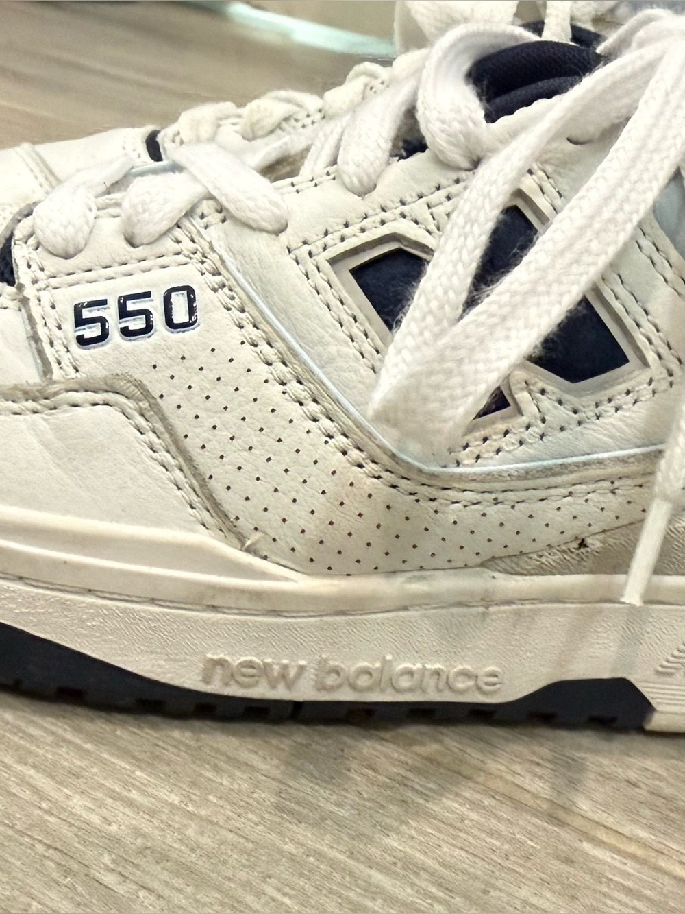 New Balance White and Navy 550 Retro Sneakers - Picture 4 of 7